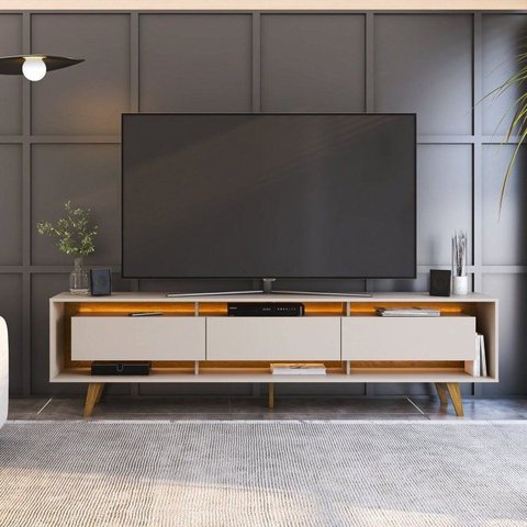 Rack com LED 3 Portas MDF 220cm Austin Expresso Móveis