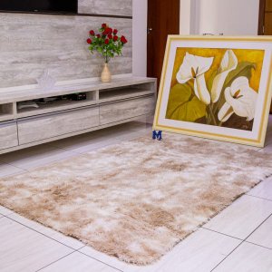 Tapete Sala e Quarto Peludo Felpudo 2,00 x 1,40 - Bege Mesclado