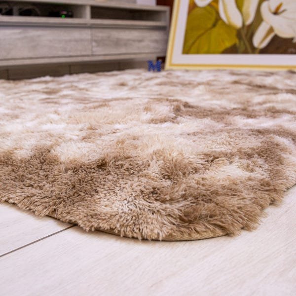 Tapetes de Sala Peludo 2,00x2,40 Bege com Marrom, Luxo, Macio, Lindo, Antiderrapante - 2