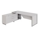 Ver imagem 2 de Mesa de Escritório Executiva com Armário Lateral e Caixa de Tomadas 3 Gavetas 200cm Corporate Cinza