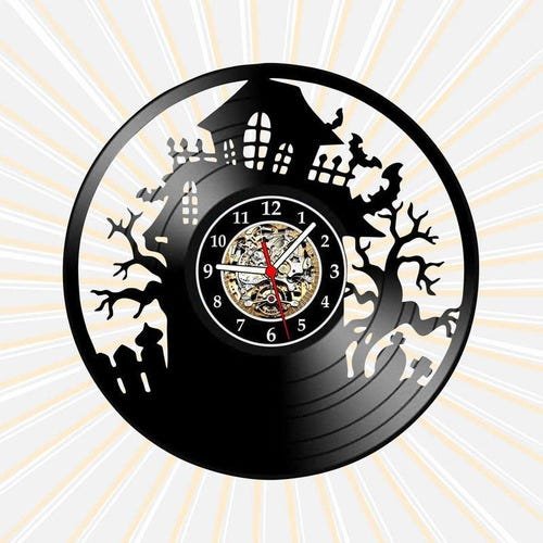 Relógio Parede Casa Mal Assombada Vinil Lp Decoração Retrô - 1