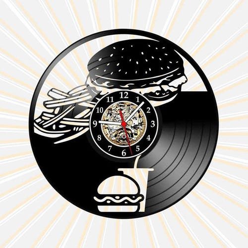 Relógio Parede Lanchonete Lanche Batata Frita Vinil Lp Arte - 1