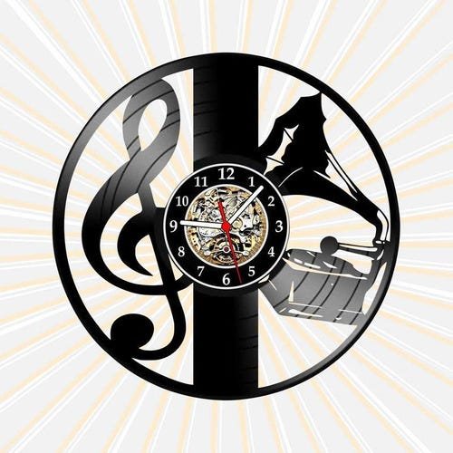Relógio Parede Vitrola Clave De Sol Musica Vinil Lp Retrô - 1