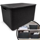 Ver imagem 5 de 4 X Caixa Organizadora Plástica Rattan 15 Litros com Tampa