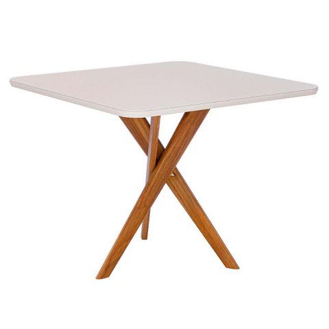 Mesa Jantar Quadrada 0,95 X 0,95 Cacau com Vidro Madeira/off White