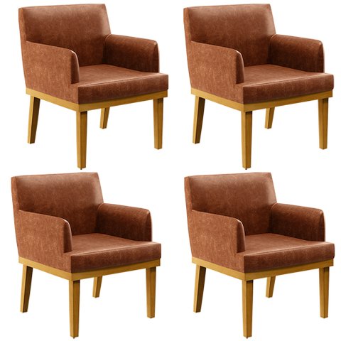 Kit 4 Poltronas Decorativas Para Sala De Estar E Recepção Beatriz W01 Couríssimo Camel - Lyam