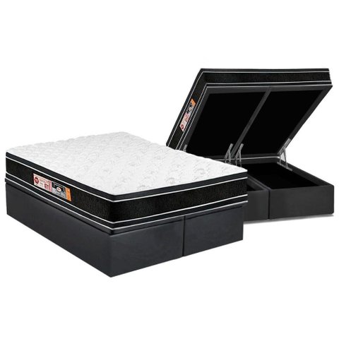 Cama Box Baú King: Colchão Espuma D33 Castor Black e White Double Face + Base CRC Suede Gray(