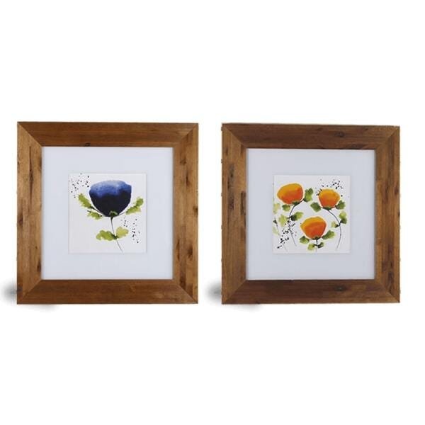 Kit 2 Quadros Decorativos Flores Abstratas, 52X52Cm com Vidro 3Mm e Moldura Em Madeira de Demolição - 2