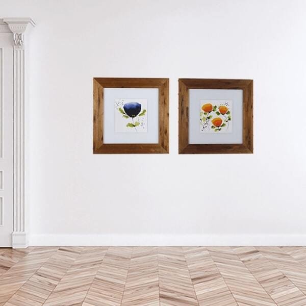 Kit 2 Quadros Decorativos Flores Abstratas, 52X52Cm com Vidro 3Mm e Moldura Em Madeira de Demolição - 1