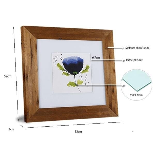 Kit 2 Quadros Decorativos Flores Abstratas, 52X52Cm com Vidro 3Mm e Moldura Em Madeira de Demolição - 3