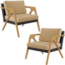 Ver imagem 1 de Kit 02 Poltronas Decorativas Sala Estar Pietra L02 Couríssimo Preto Linho Bege Escuro - Lyam Decor