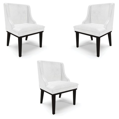 Kit 3 Cadeiras Decorativas Sala de Jantar Base Fixa de Madeira Firenze PU Branco Brilho/Preto G19 - 