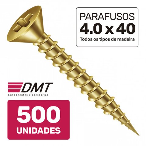 Caixa 500 Parafusos 4.0x40 Chipboard Chata Phillips para Móveis Madeira - DMT