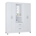 Ver imagem 2 de Cômoda 867 4 Gavetas com Guarda Roupa Solteiro Córdoba 4 Portas Branco Brilho - Poquema