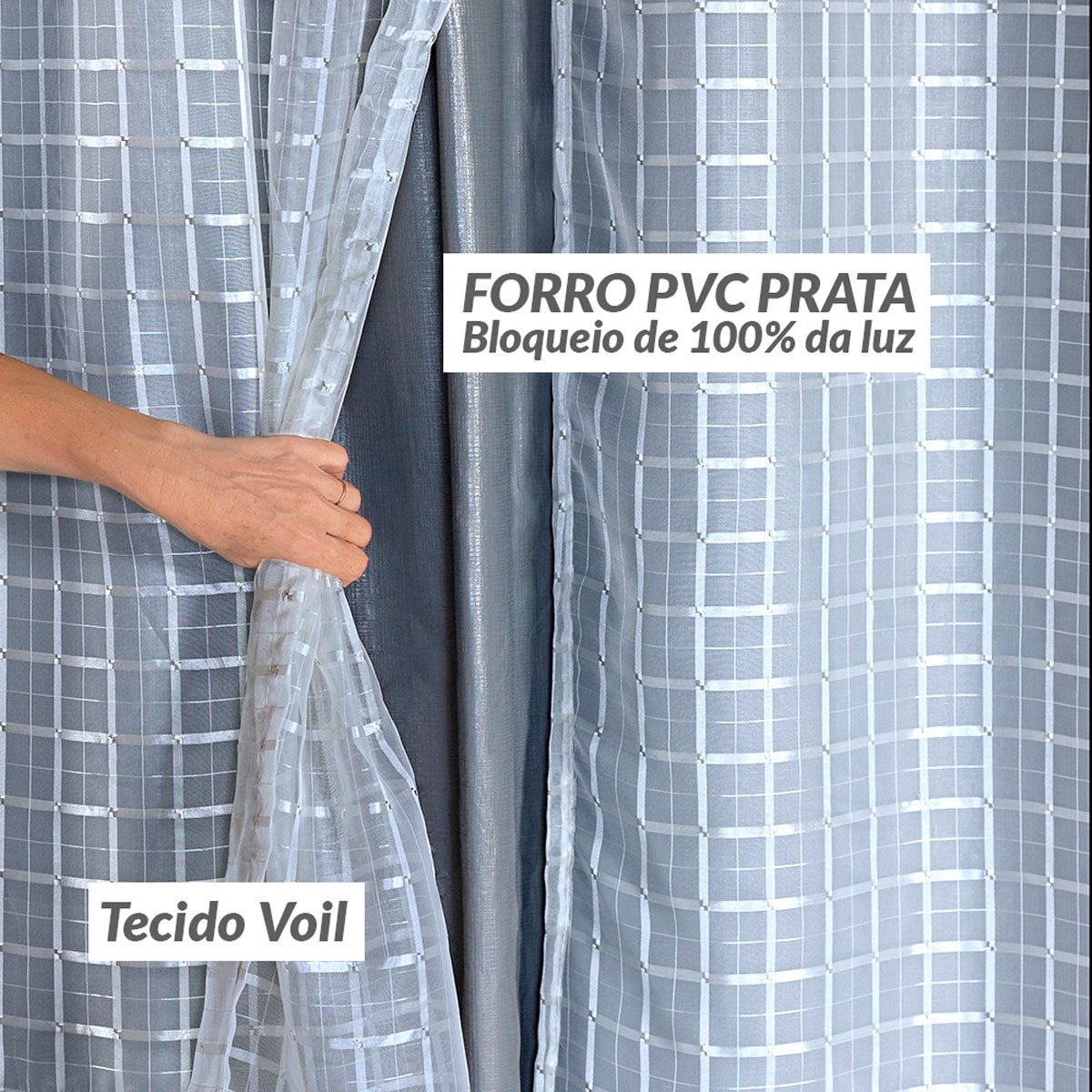 Cortina Blackout Blecaute Com Voil Xadrez 2,80x1,40m Cinza