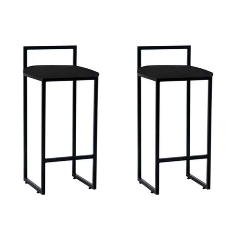 Kit 2 Banquetas Altas Em Aço Preto Assento Preto Preto