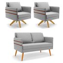 Ver imagem 1 de Kit 01 Namoradeira 02 Lugares e 02 Poltronas Mari Suede Cinza Base de Madeira Ma30 - D'Rossi