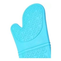 Par de Luva Termica Cozinha De Silicone Revestida Tecido Longa Vermelha - Azul-celeste - 2