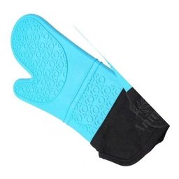 Par de Luva Termica Cozinha De Silicone Revestida Tecido Longa Vermelha - Azul-celeste - 3