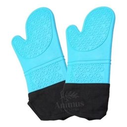 Par de Luva Termica Cozinha De Silicone Revestida Tecido Longa Vermelha - Azul-celeste - 1