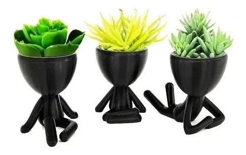Kit Com 3 Vasos Decorativos Bonequinho Plant - Cor Preto - 2