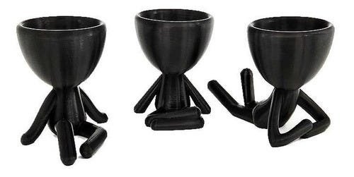 Kit Com 3 Vasos Decorativos Bonequinho Plant - Cor Preto - 1