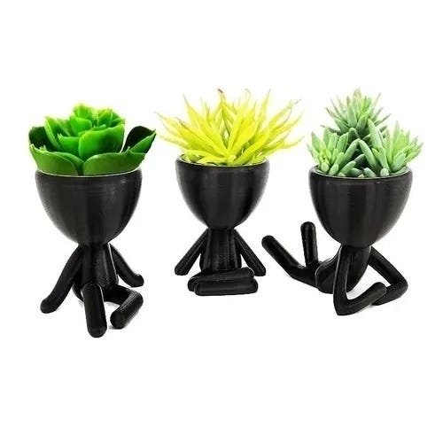Kit Com 3 Vasos Decorativos Bonequinho Plant - Cor Preto - 3