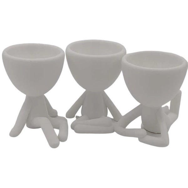 Kit Com 3 Vasos Decorativos Bonequinho Plant - Cor Branco - 2