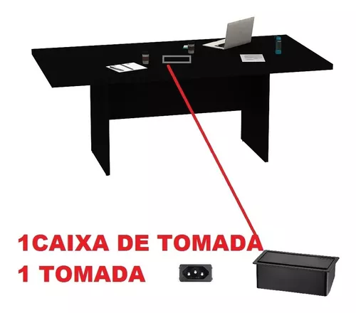 Mesa para Reunião Cor Preta Caixa Tomada 1 Tomada 2,00 X 90 - 3