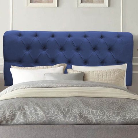 Painel Cabeceira Estofada Paris 160cm Cama Box Queen Corino Azul- Mabe Magazine
