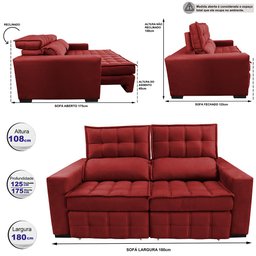 Sofá Retrátil e Reclinável 1,80M Molas Ensacadas e Costura Tripla Cama Inbox Nobre Suede - 2