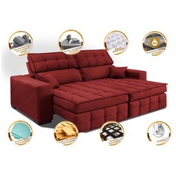Sofá Retrátil e Reclinável 1,80M Molas Ensacadas e Costura Tripla Cama Inbox Nobre Suede - 3