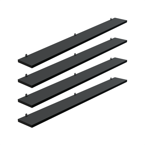 Kit 4 Prateleira Preta 90X10 + Suporte Flutuante Mdf  Organizadora Decoração Cozinha Banheiro Sala