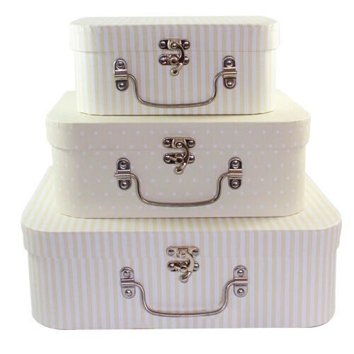 KIT 3PC MALETADE PAPEL MINI POA LISTRA BEGE - 1