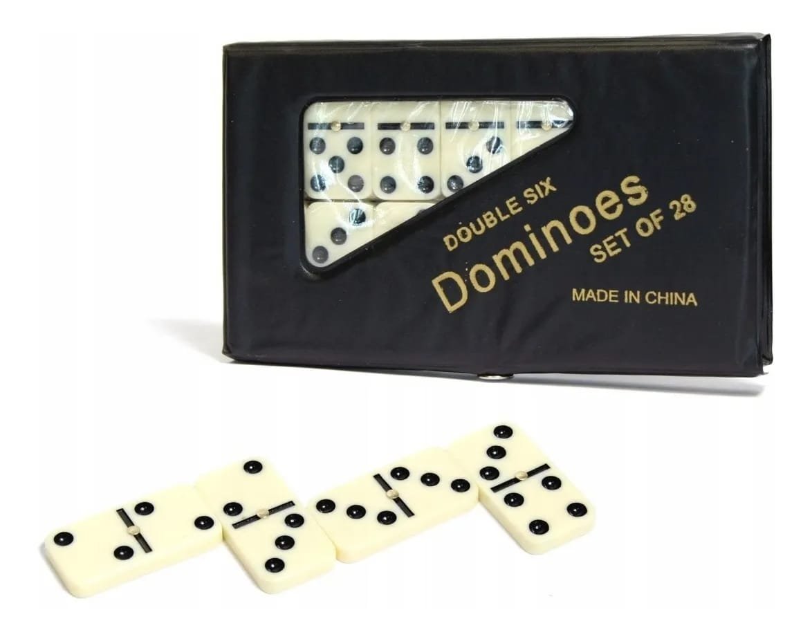 Jogo Dominó branco com pontos pretos 28 pcs 10 mm no estojo - Branco