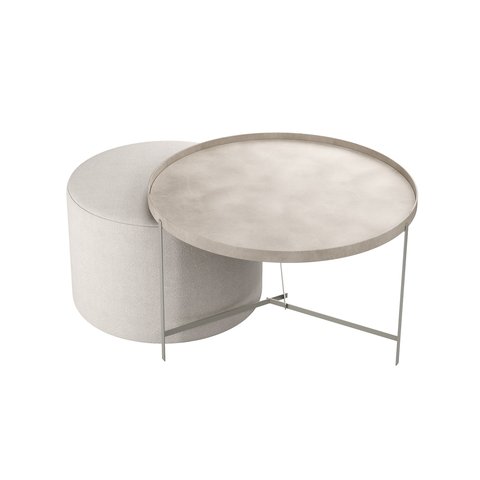 Mesa de Centro Austin:couro Perola / Ferragem Champagne