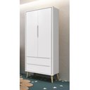 Ver imagem 2 de Guarda-Roupa Retrô 2 Portas Théo New Branco Fosco com Natural - MoveisAqui