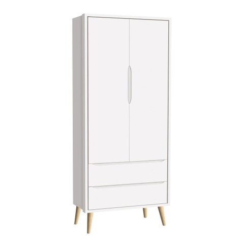 Guarda-Roupa Retrô 2 Portas Théo New Branco Fosco com Natural - MoveisAqui
