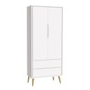 Ver imagem 1 de Guarda-Roupa Retrô 2 Portas Théo New Branco Fosco com Natural - MoveisAqui