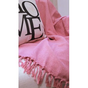 Manta Xale para sofá e cama 1,50x2,20m ROSA CHÁ tear artesanal decorativa protetiva