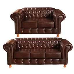 Conjunto Sofá Luís Xv 2 e 3 Lugares Chesterfield Capitonê Corano Marrom Café - 1