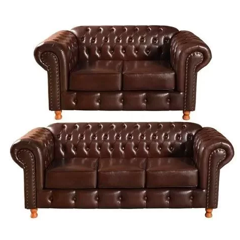 Conjunto Sofá Luís Xv 2 e 3 Lugares Chesterfield Capitonê Corano Marrom Café