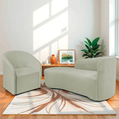 Kit Sofá Curvo França 140cm L.e e Poltrona Luiza Max Conforto, Elegância e Design Moderno Bouclé