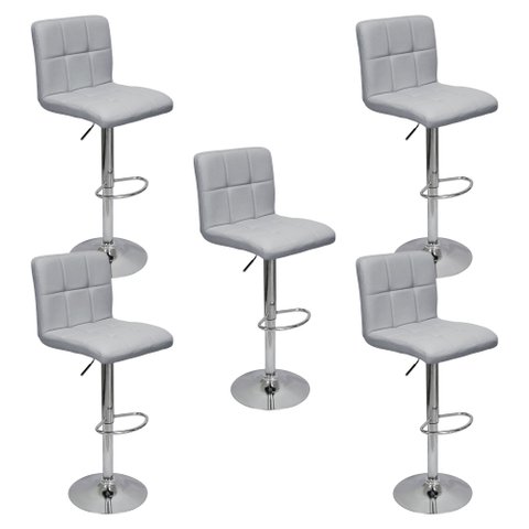 Kit 5 Banquetas Confort Gomos Estofada Couro Giratória C/ Regulagem Cinza