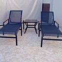 Ver imagem 1 de Combo: Duas Espreguiçadeiras Maresias com Aplicação em Madeira com Mesa de Apoio Quadrada em Alumíni