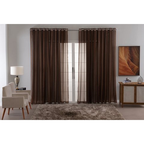 Cortina Voil Xadrez para Sala, Quarto e Cozinha 2,80 X 1,30 Marrom