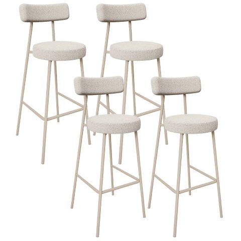 Kit 04 Banquetas Alta Bar Cozinha Sala de Jantar Aço Milão Arena L02 Bouclê Creme - Lyam Decor