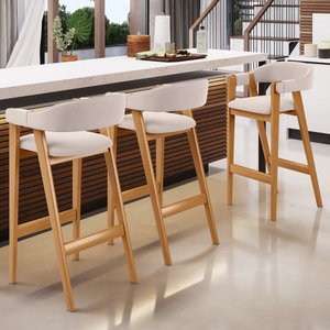 Banqueta Alta Bar Cozinha Sala de Jantar Bar Nadja L02 Suede Bege - Lyam Decor