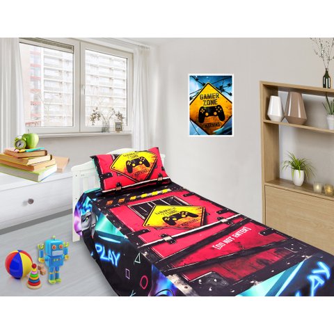 Jogo De Lençol Cobre Leito E Fronha Gamer Mod 1 Kit 2pçs