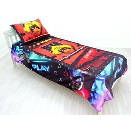 Jogo De Lençol Cobre Leito E Fronha Gamer Mod 1 Kit 2pçs - 3